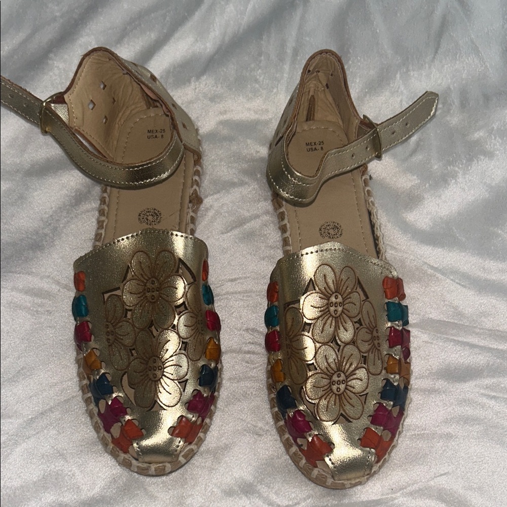 Gold Floral Embellished Sandals